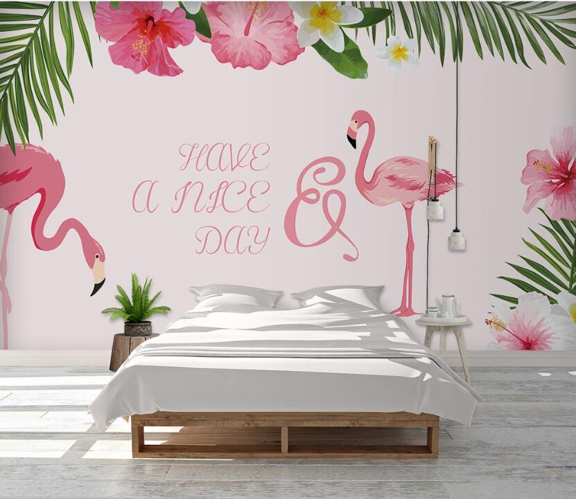 3D Pink Flamingos Playing 984 Wall Murals