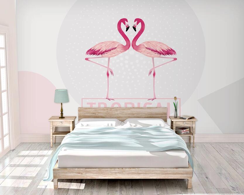 3D Pink Flamingos Of Love 983 Wall Murals