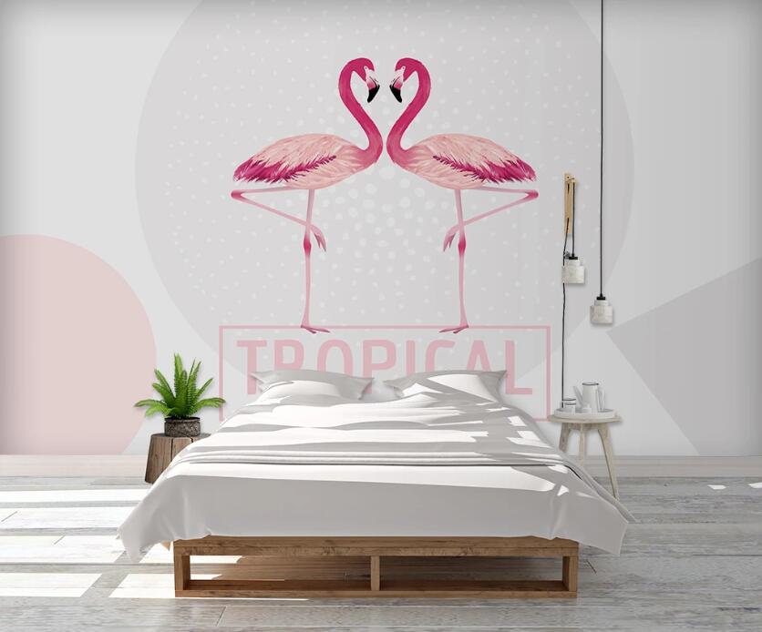 3D Pink Flamingos Of Love 983 Wall Murals