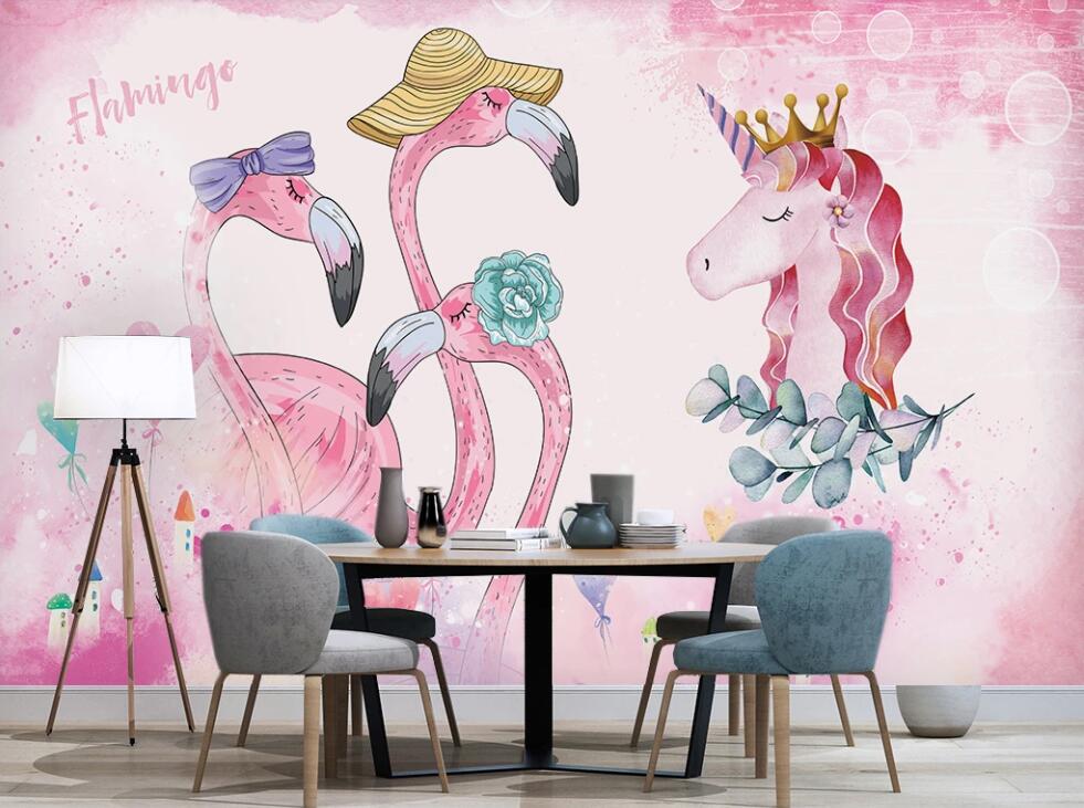 3D Gentleman Horse And Flamingo 979 Wall Murals