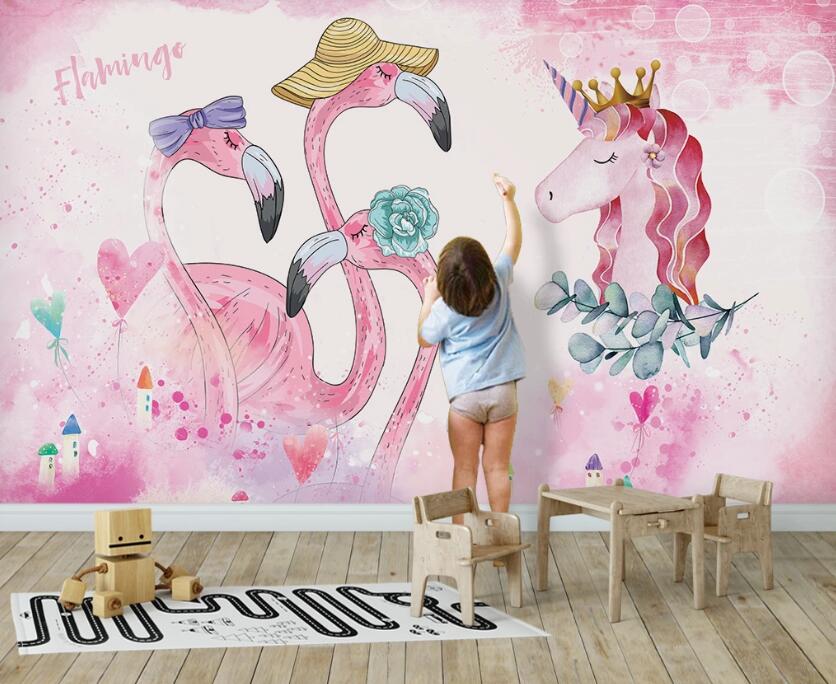 3D Gentleman Horse And Flamingo 979 Wall Murals