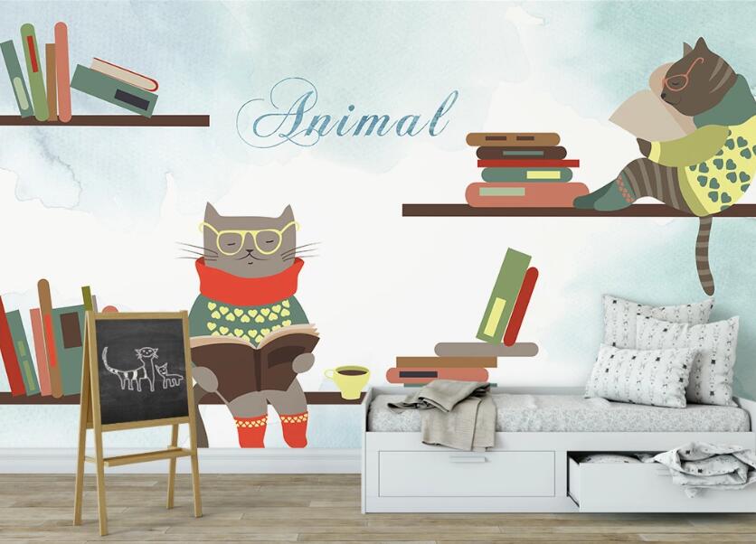 3D Cat Reading 976 Wall Murals