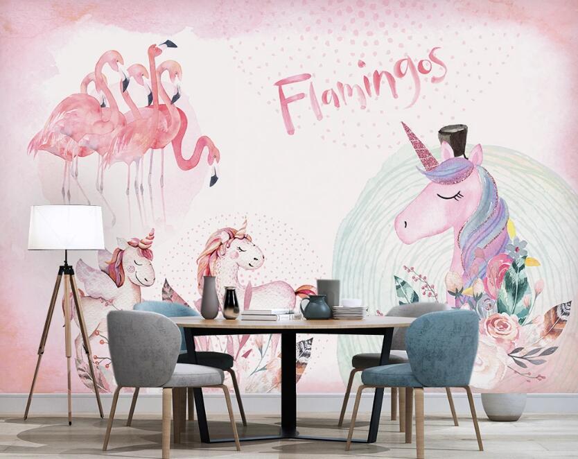 3D Ponies And Flamingos 961 Wall Murals