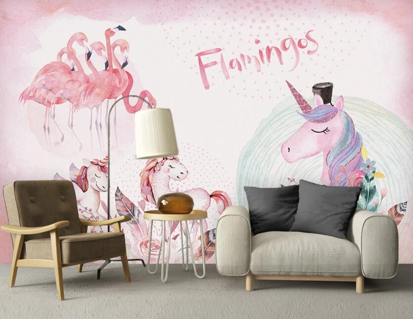 3D Ponies And Flamingos 961 Wall Murals