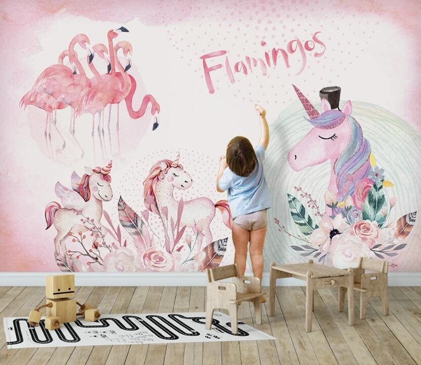 3D Ponies And Flamingos 961 Wall Murals