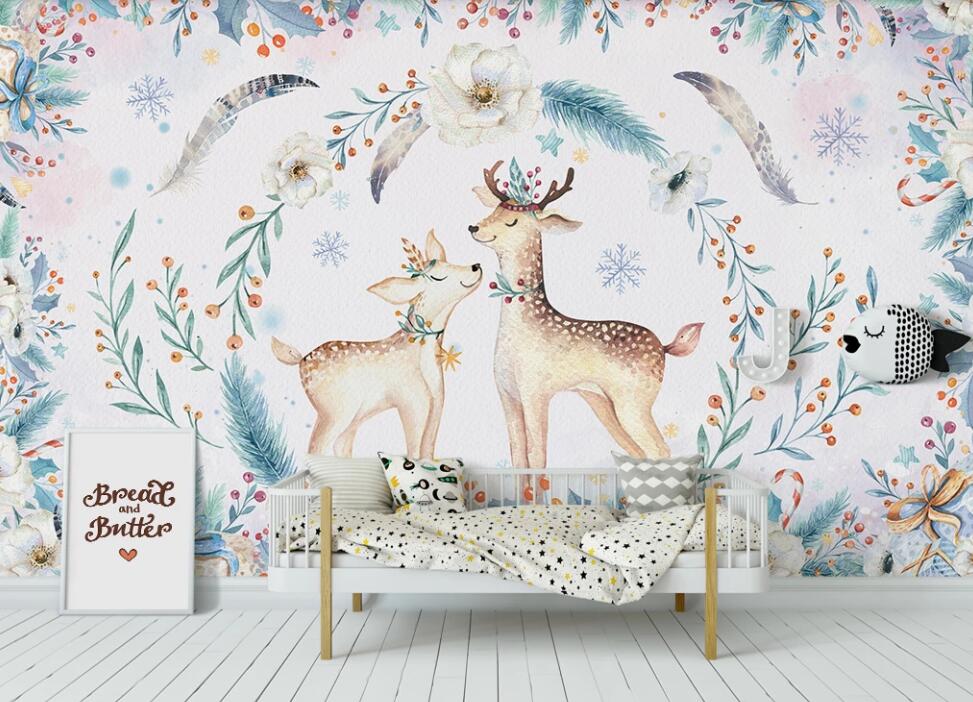 3D Feather And Deers 955 Wall Murals