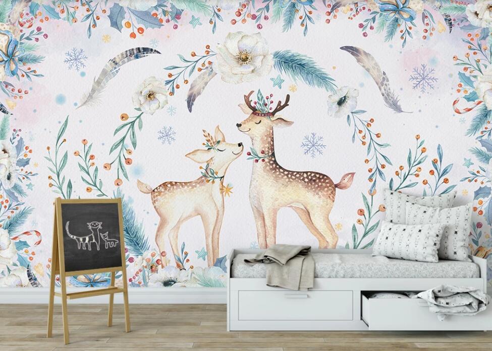 3D Feather And Deers 955 Wall Murals