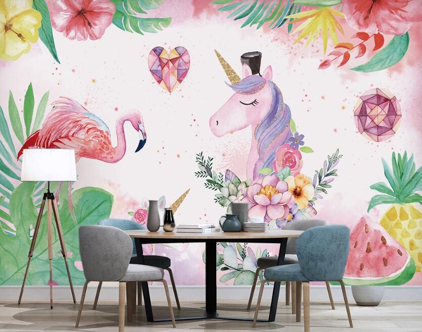 3D Pony And Flamingo 945 Wall Murals
