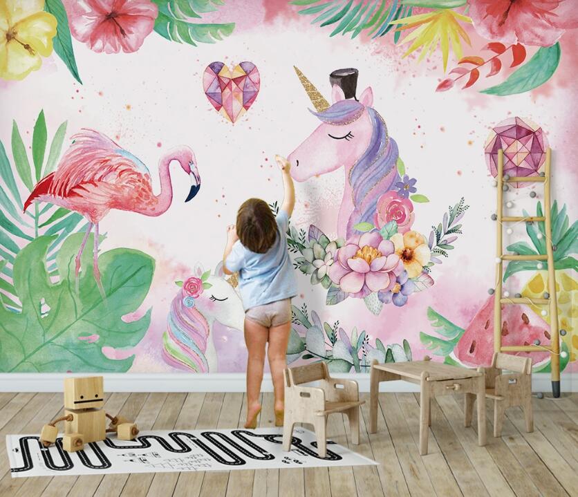 3D Pony And Flamingo 945 Wall Murals