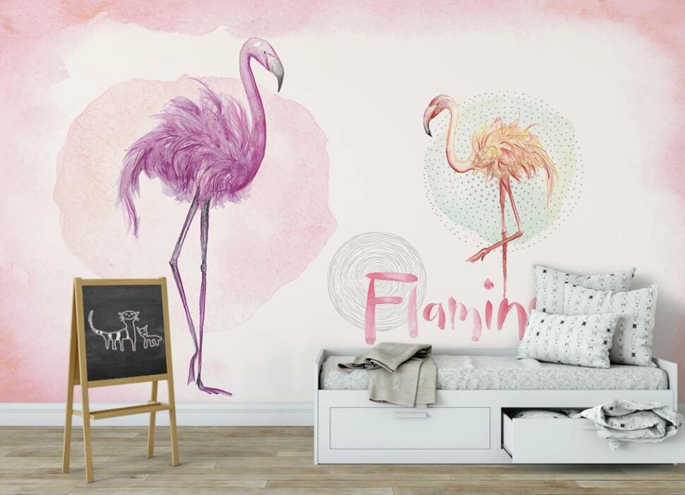 3D Purple And Orange Flamingos 944 Wall Murals