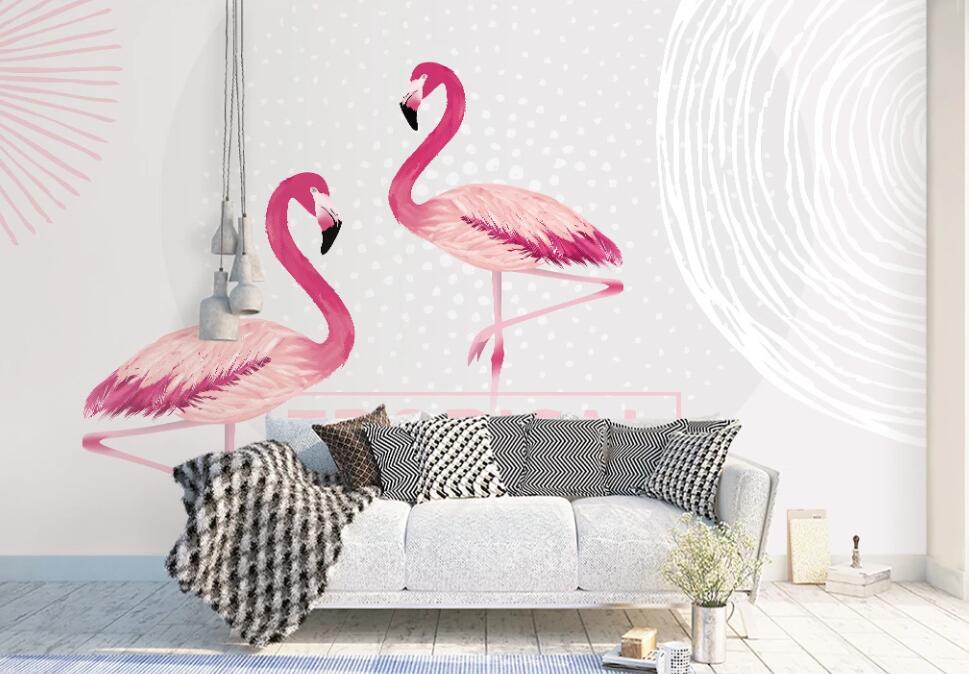 3D Deep Pink Flamingos 942 Wall Murals