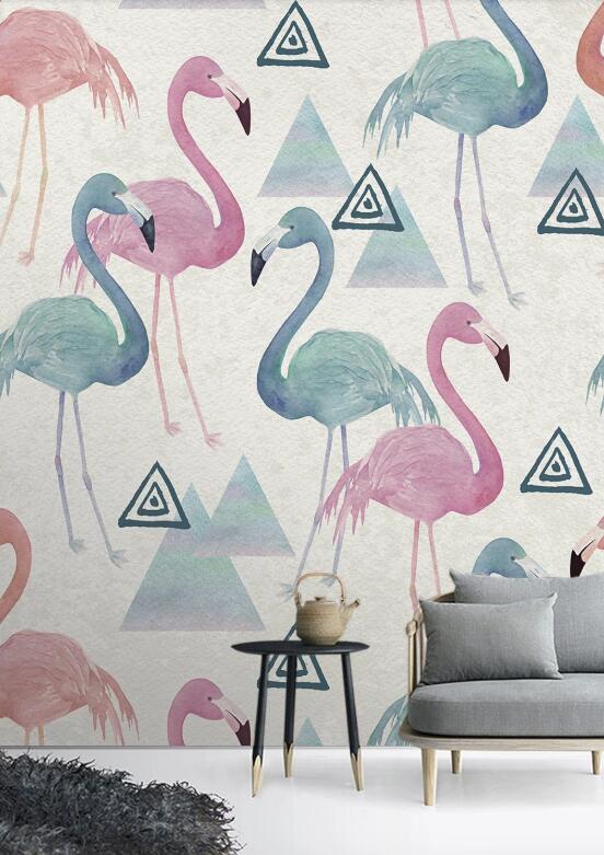 3D Three-color Geometric Flamingos 1054 Wall Murals