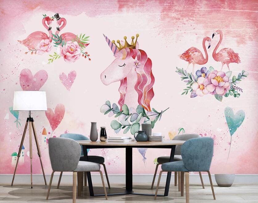 3D Pink Animal Love 919 Wall Murals