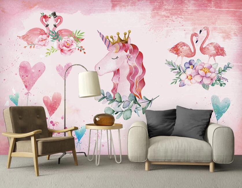 3D Pink Animal Love 919 Wall Murals