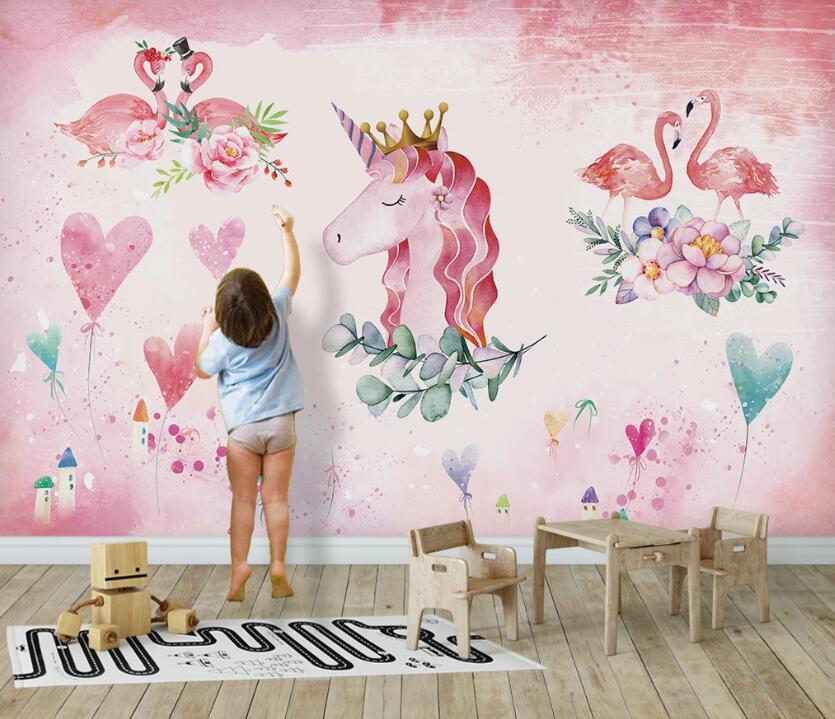 3D Pink Animal Love 919 Wall Murals