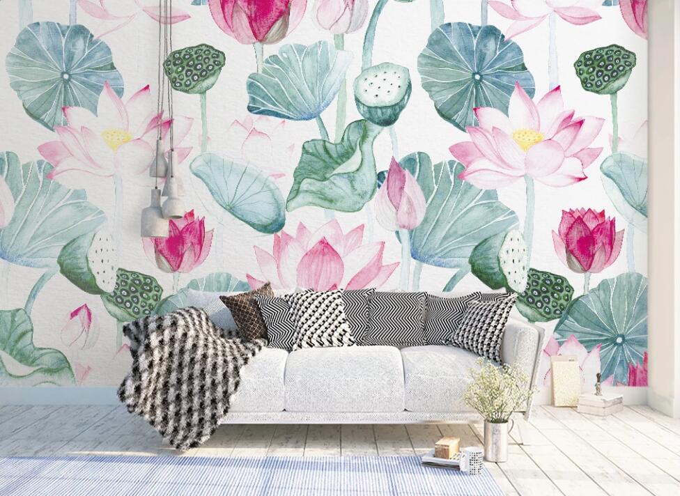 3D Elegant Lotus Pond 907 Wall Murals