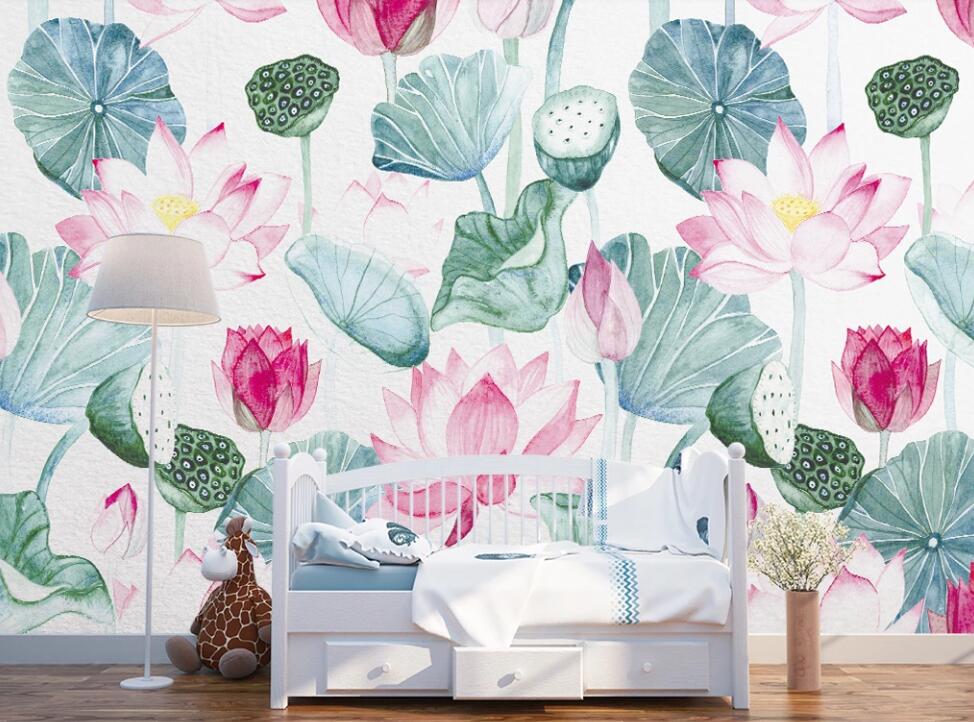 3D Elegant Lotus Pond 907 Wall Murals