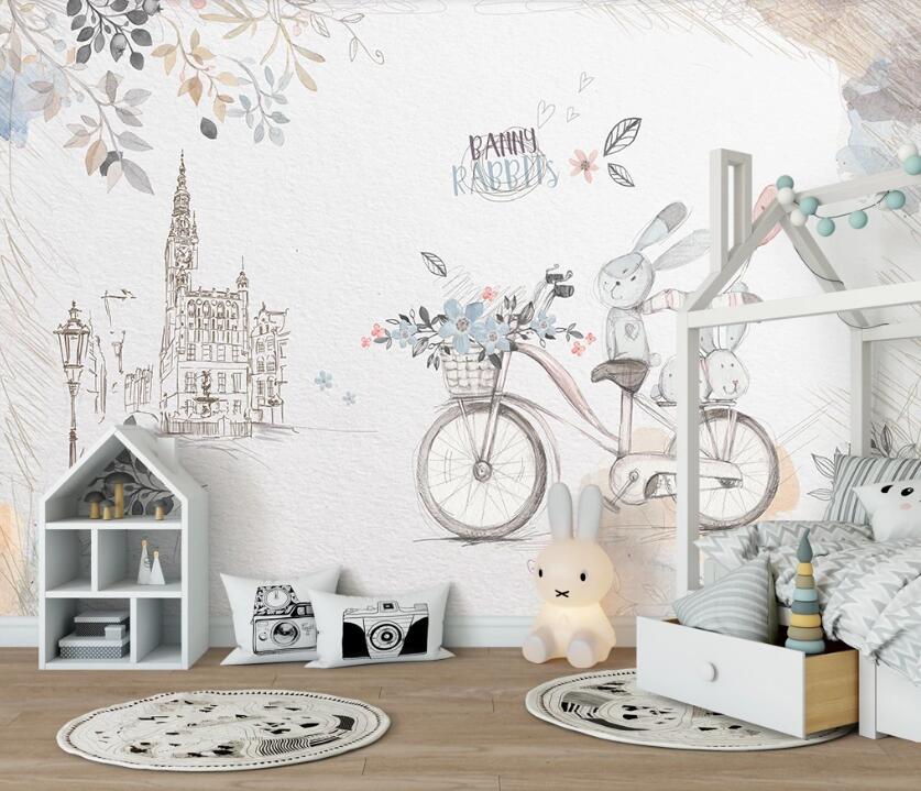 3D Bicycle Bunny 905 Wall Murals