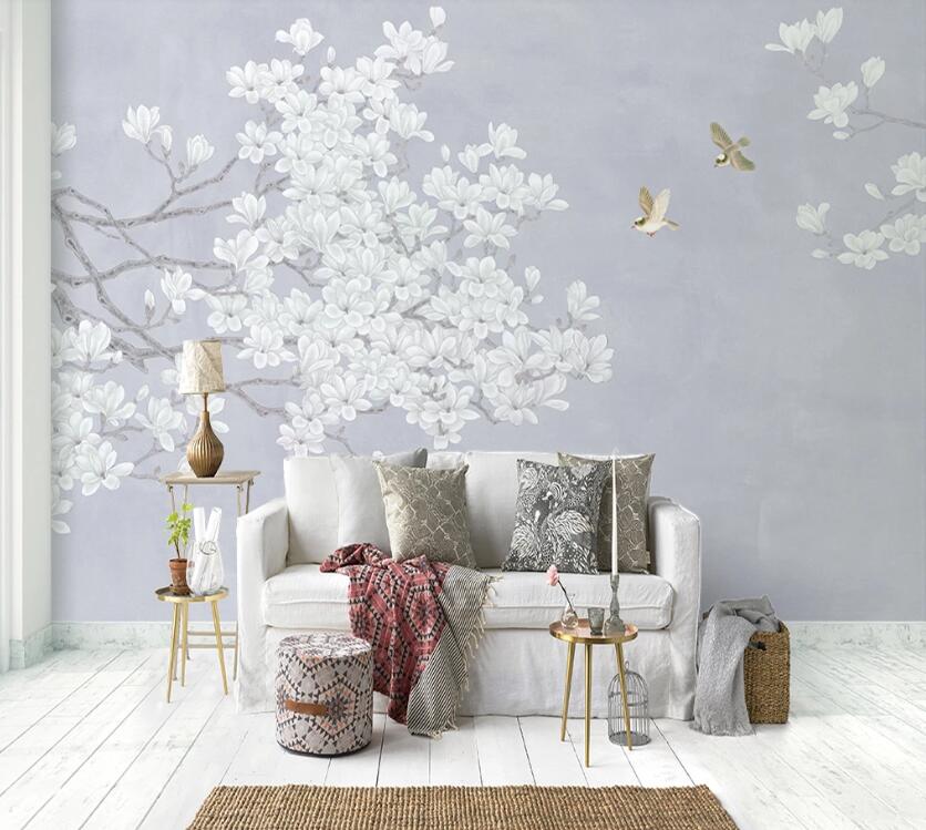 3D Scattered White Flowers 1127 Wall Murals