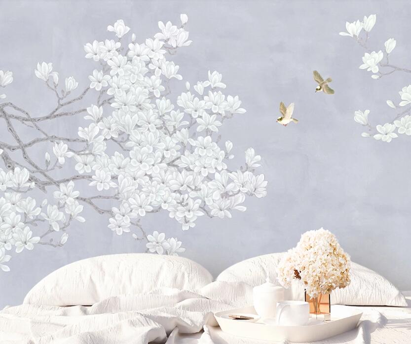 3D Scattered White Flowers 1127 Wall Murals