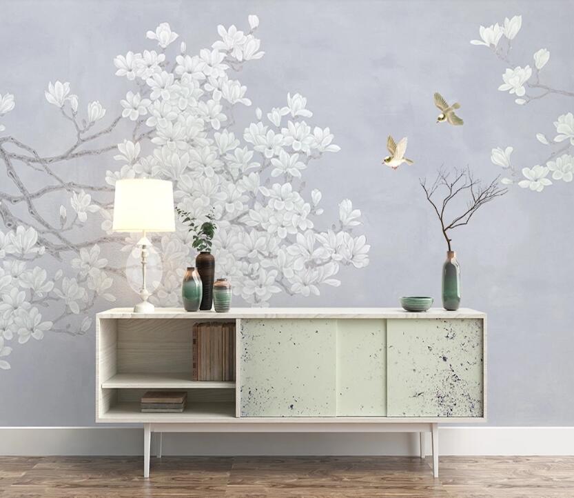 3D Scattered White Flowers 1127 Wall Murals