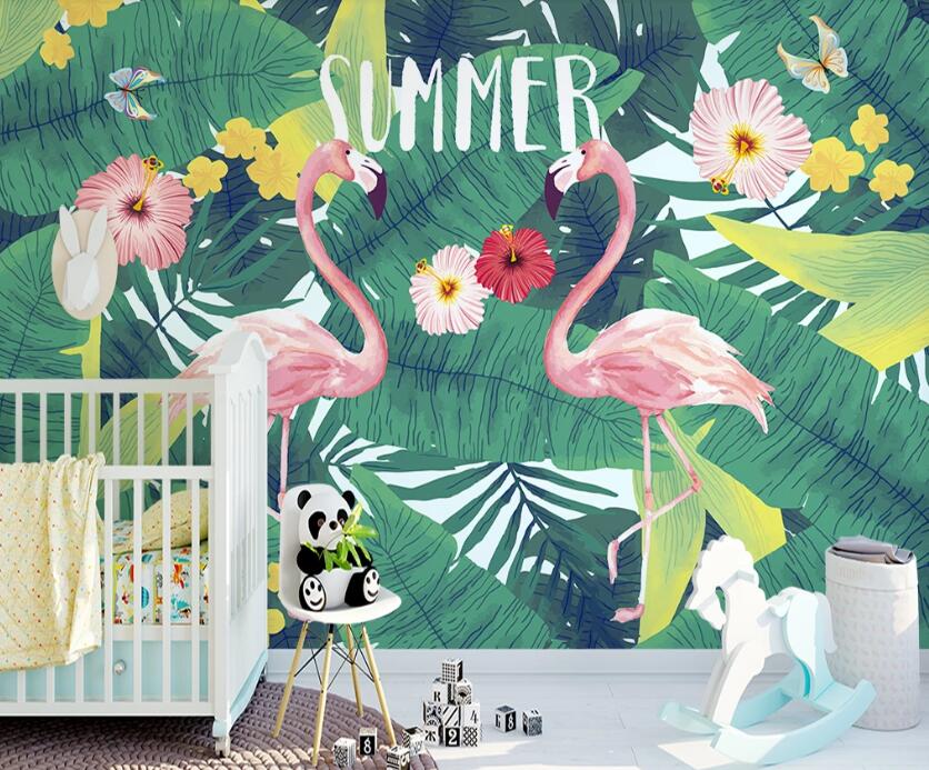 3D Pink Flamingos In Summer 1066 Wall Murals