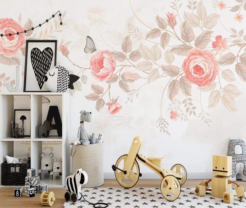 3D Elegant Flower Butterfly 1063 Wall Murals