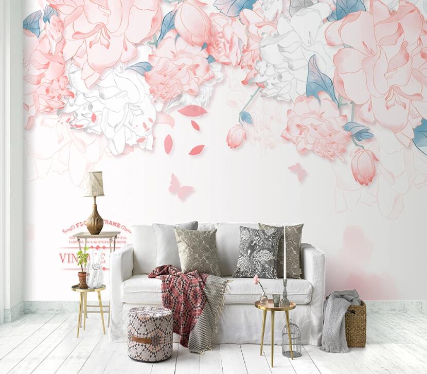 3D White Pink Flowers 1052 Wall Murals