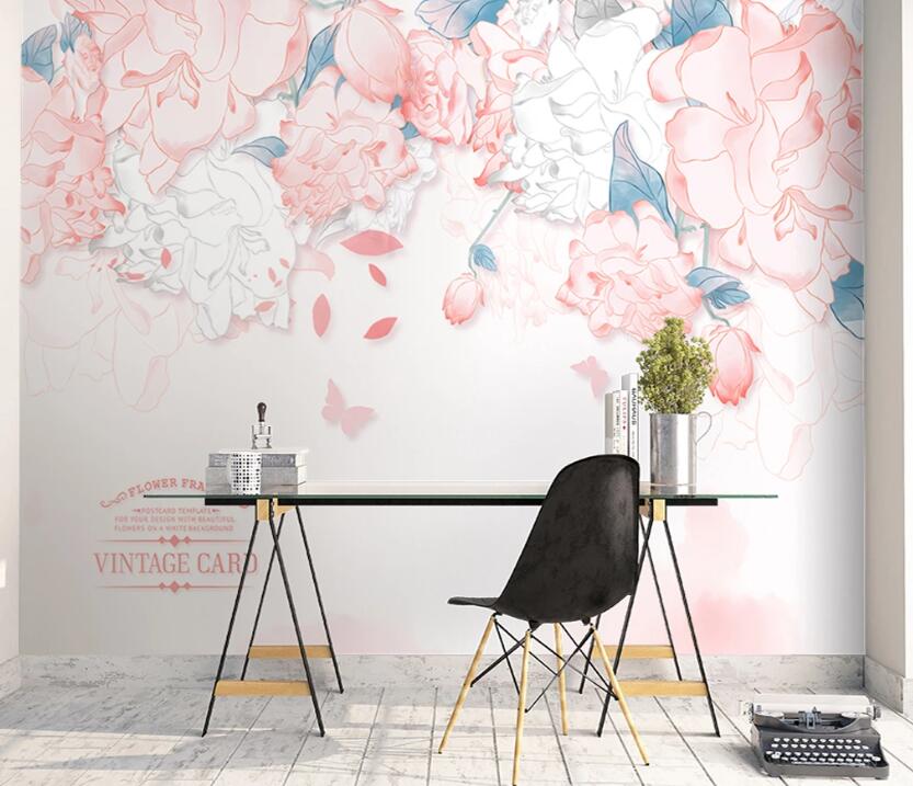 3D White Pink Flowers 1052 Wall Murals