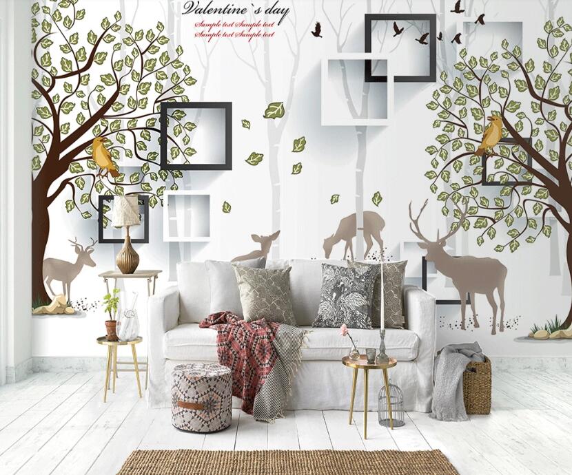 3D Trees And Deers 994 Wall Murals