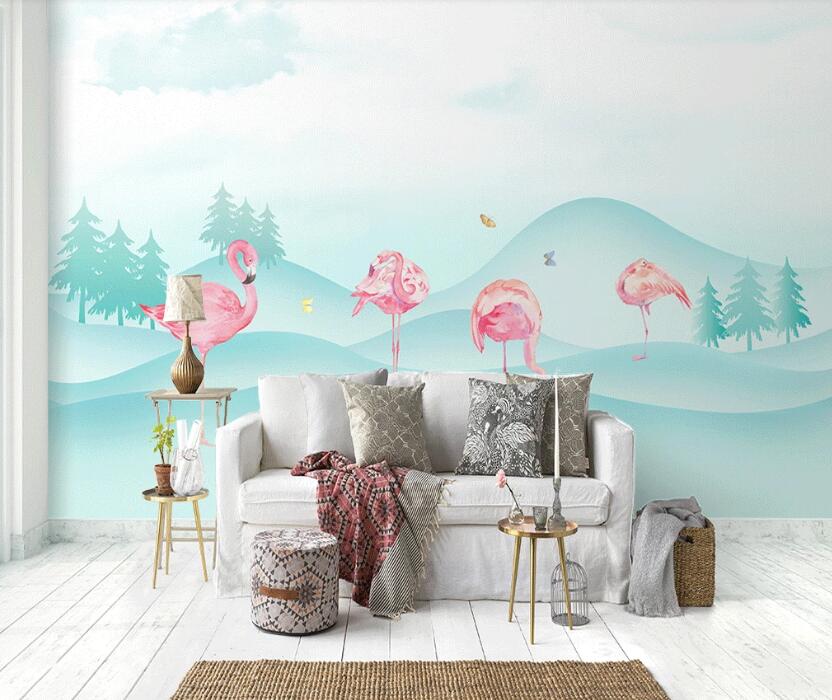 3D Flamingo Foraging 990 Wall Murals