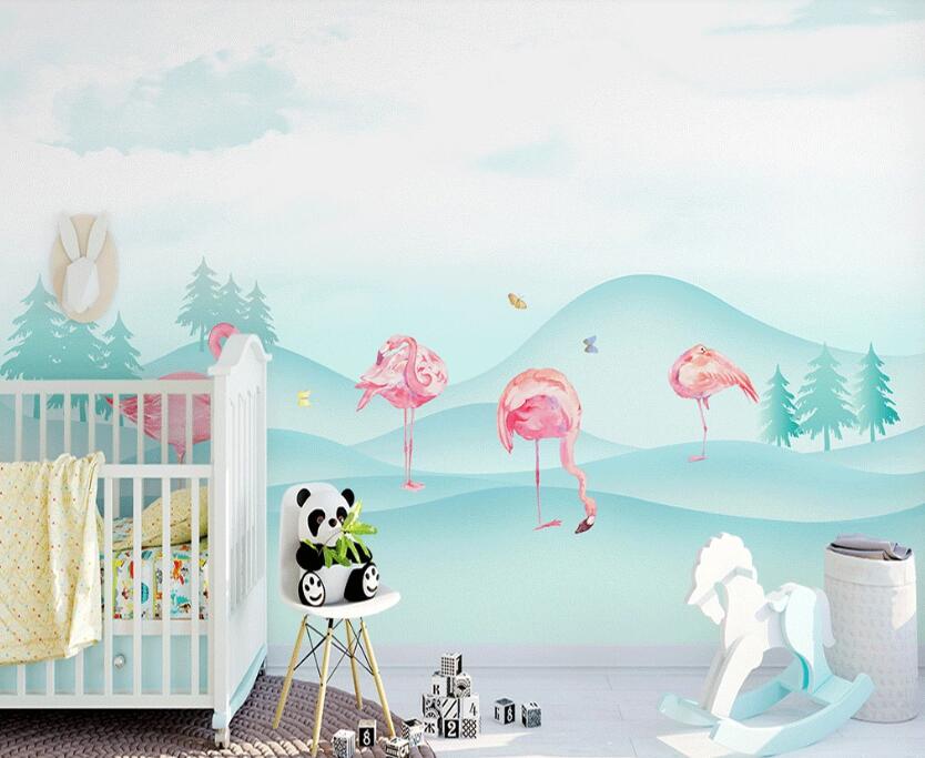 3D Flamingo Foraging 990 Wall Murals