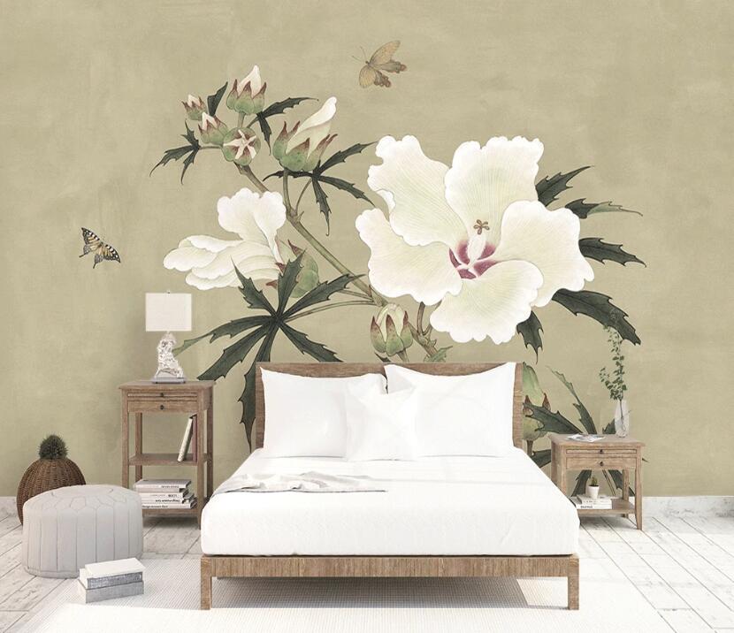 3D Big White Flowers 934 Wall Murals