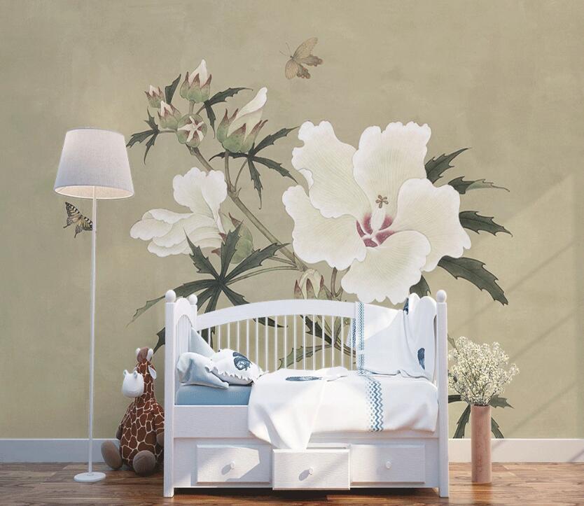 3D Big White Flowers 934 Wall Murals