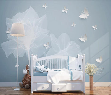 3D White Butterfly And Flower 918 Wall Murals