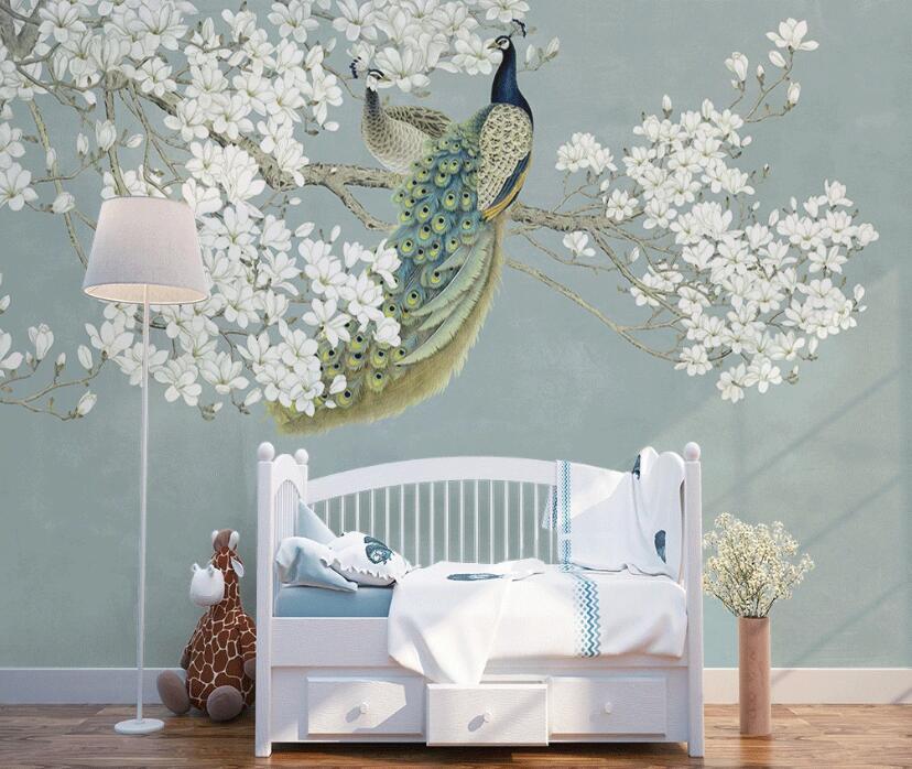 3D Branch Peacocks 916 Wall Murals