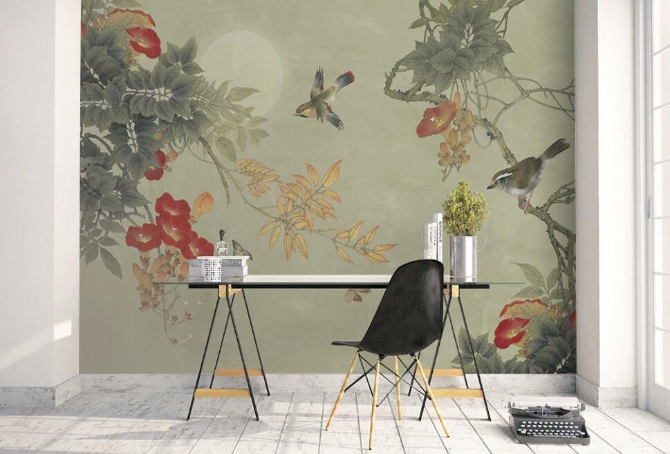 3D Cyan Tree Bird Illustration 898 Wall Murals