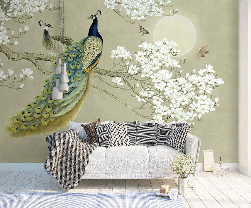 3D Beautiful Two Peacocks 897 Wall Murals