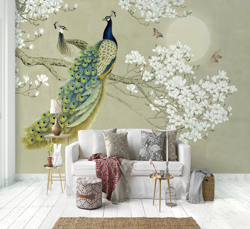 3D Beautiful Two Peacocks 897 Wall Murals