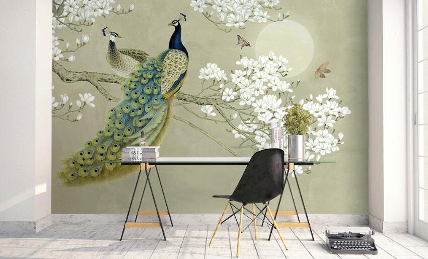 3D Beautiful Two Peacocks 897 Wall Murals