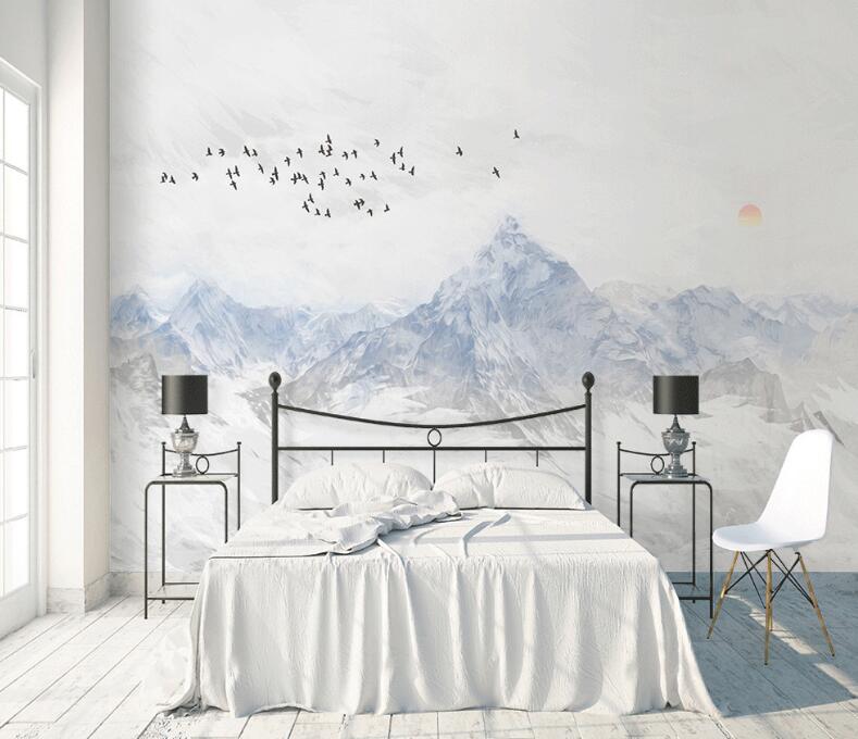 3D Ink Blue Mountain Peak 895 Wall Murals