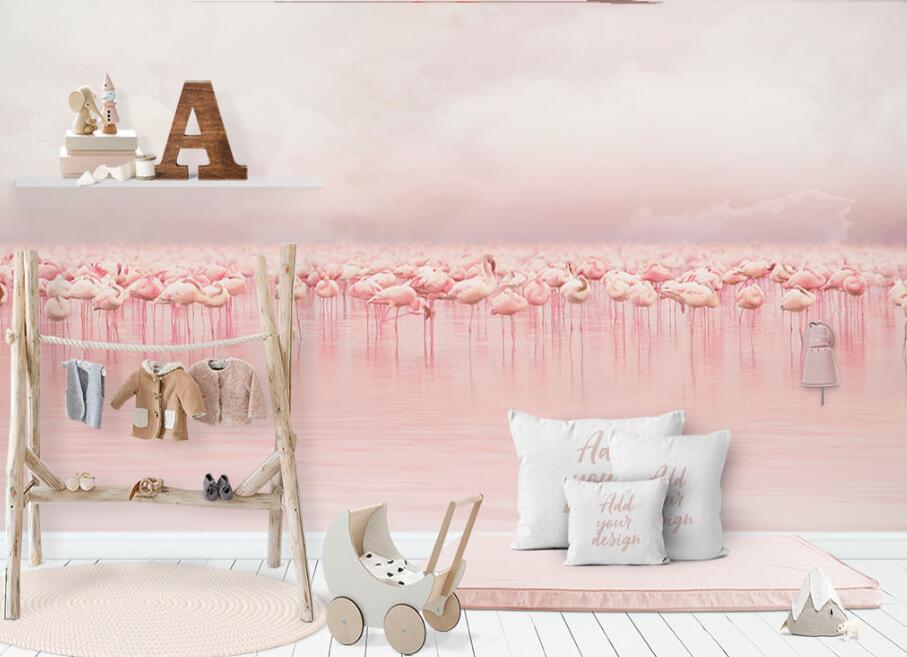 3D Pink Flamingo World 872 Wall Murals