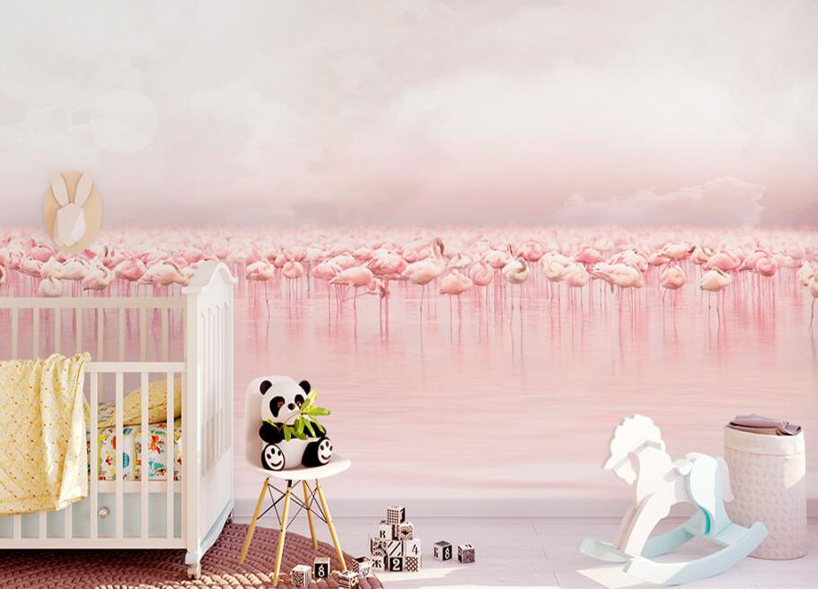 3D Pink Flamingo World 872 Wall Murals