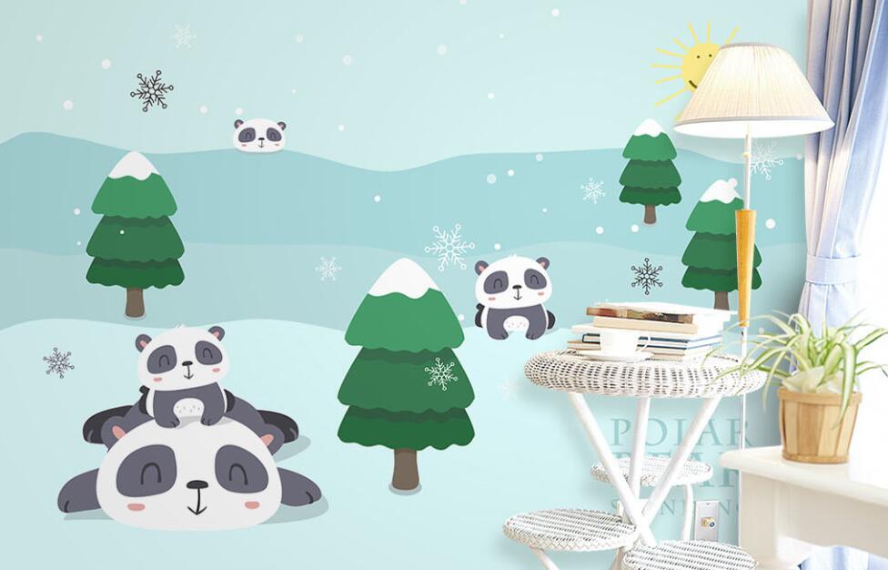 3D Pandas In Snow 868 Wall Murals