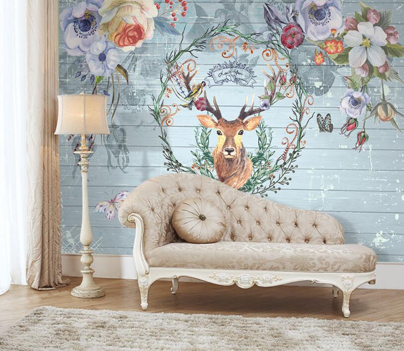 3D Deer Surrounded By Flowers 863 Wall Murals