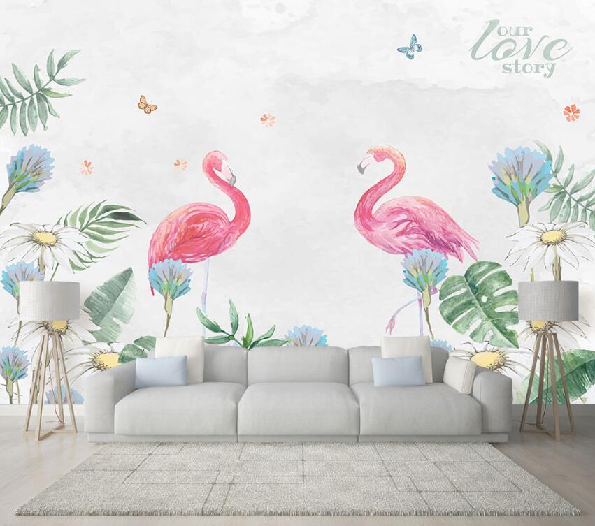 3D Love Flamingo 058 Wall Murals