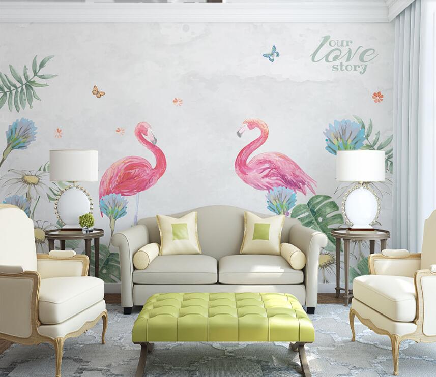 3D Love Flamingo 058 Wall Murals