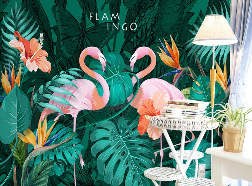 3D Love Flamingo 055 Wall Murals