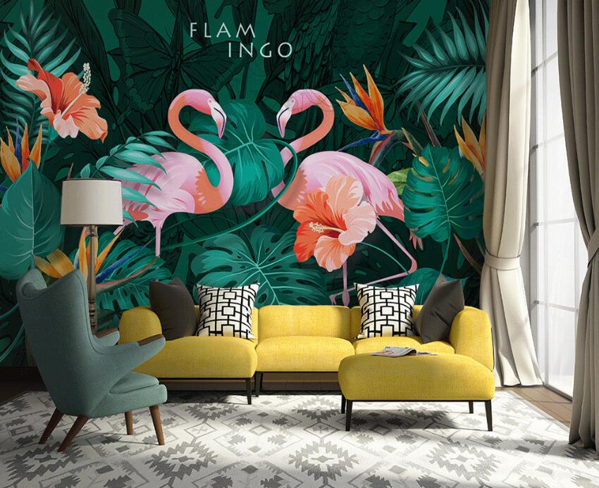 3D Love Flamingo 055 Wall Murals