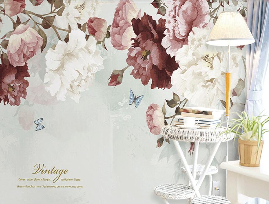 3D Red Flowers 052 Wall Murals